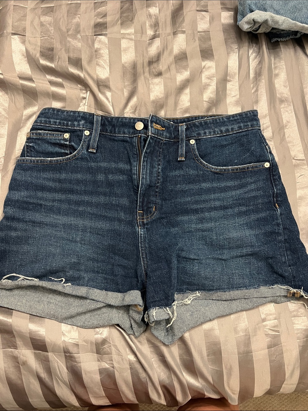 Madewell Dark Blue High-Rise Rolled Cuff Jean Shorts